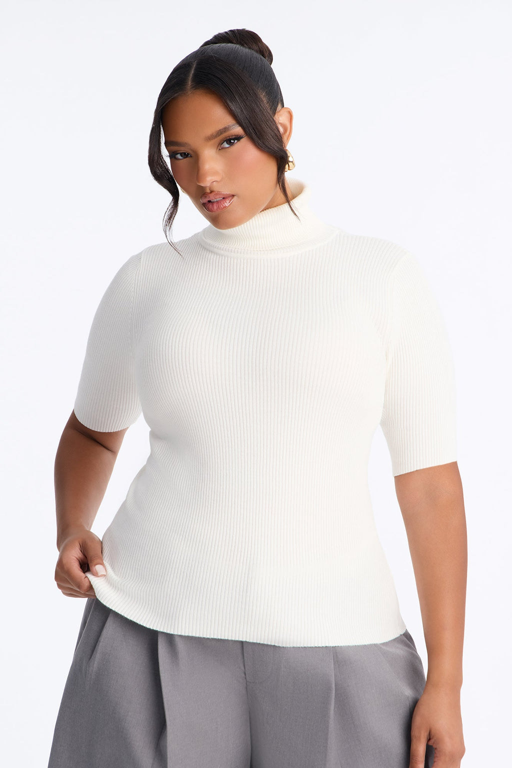 Tara Turtle Neck Elbow Sleeve Sweater - Ivory