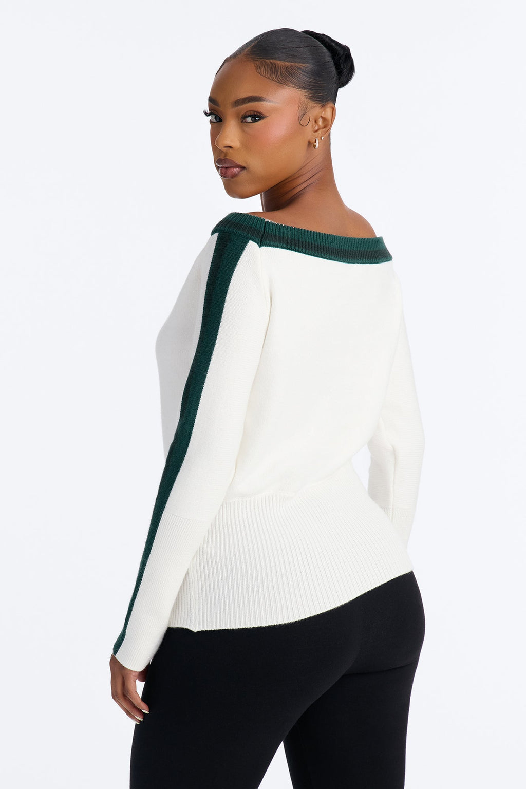All You Need Off Shoulder Lace Up Sweater Top - Green/combo