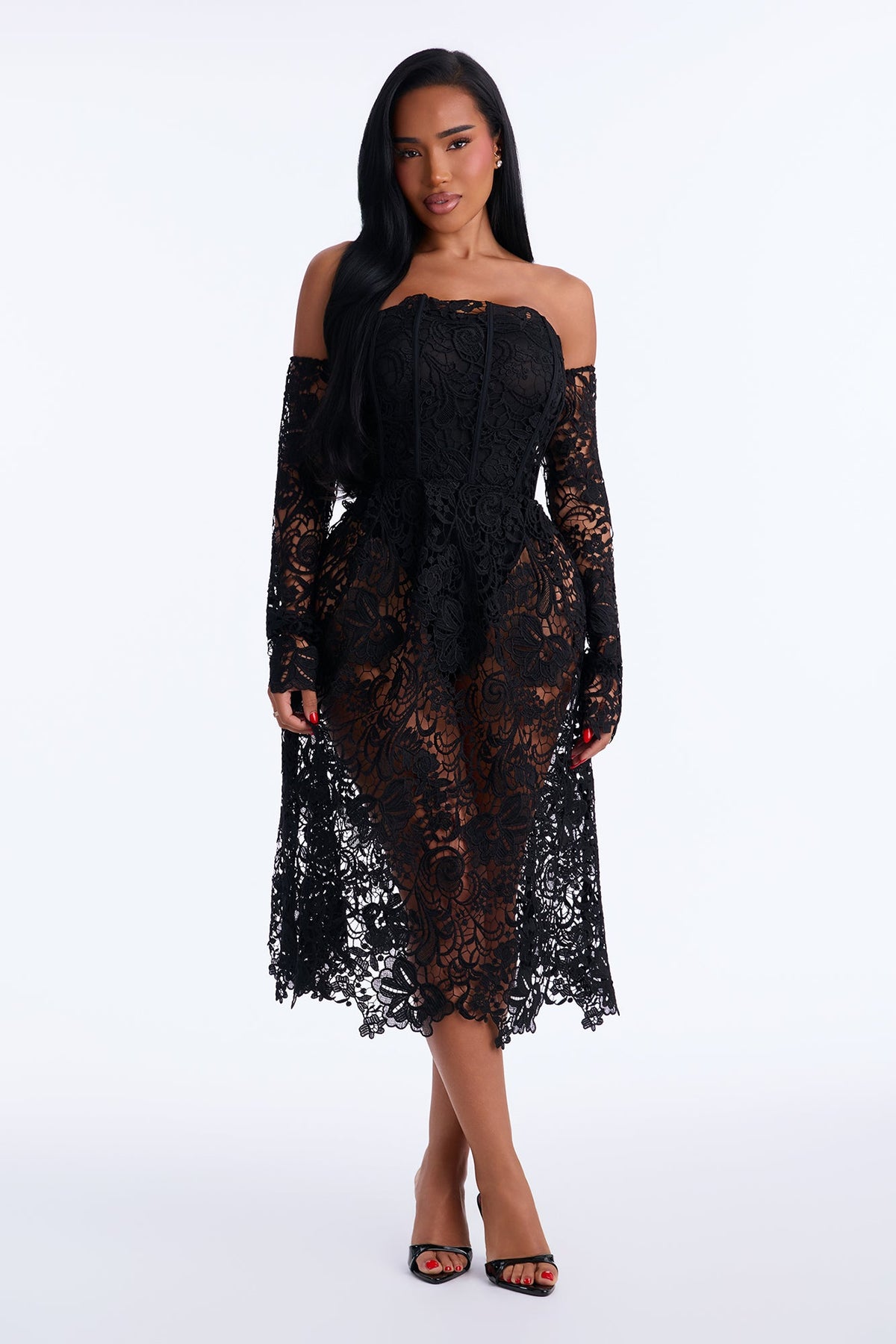 Enchanted Lace Midi Dress - Black