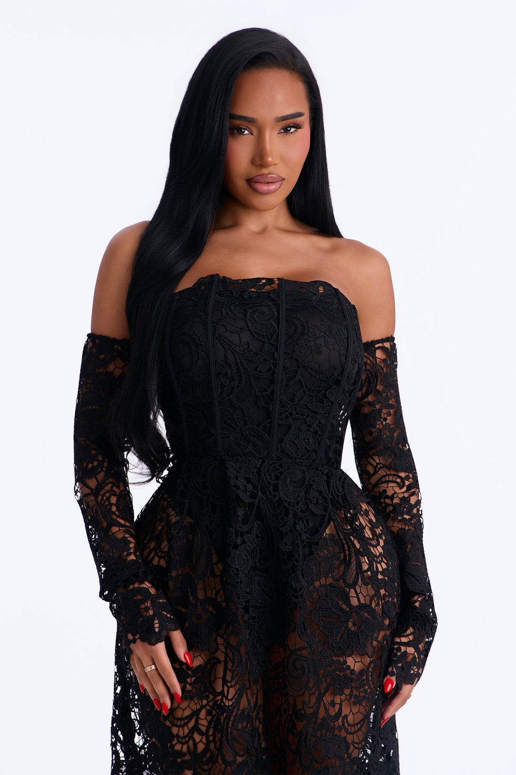 Enchanted Lace Midi Dress - Black
