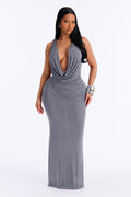 Sasha Rhinestone Cowl Neck Maxi Dress - Gunmetal