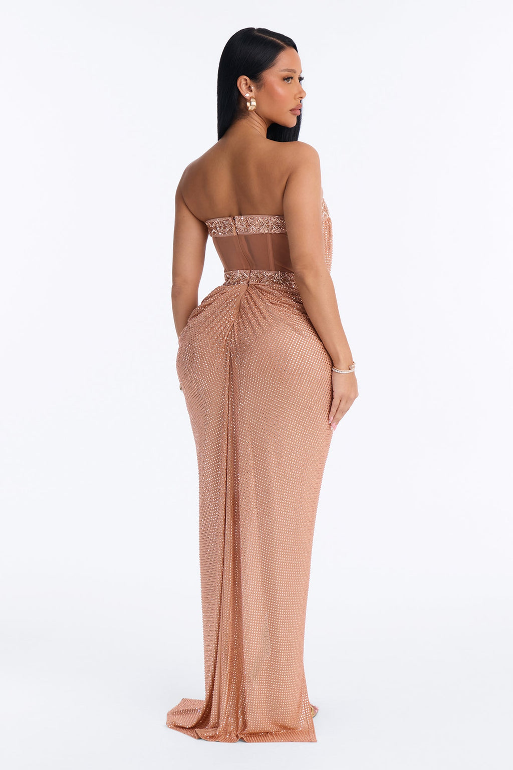 Fiona Rhinestone Strapless Maxi Dress - Rose Gold