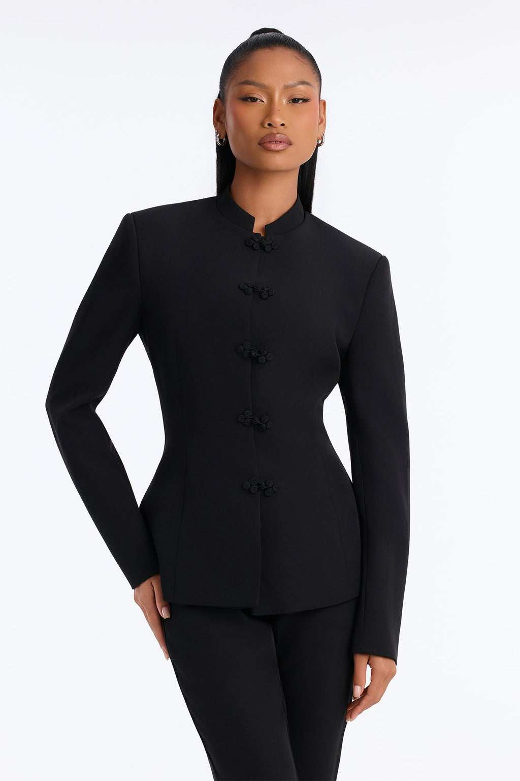 Aria Frog Clasp Cigarette Pant Set - Black