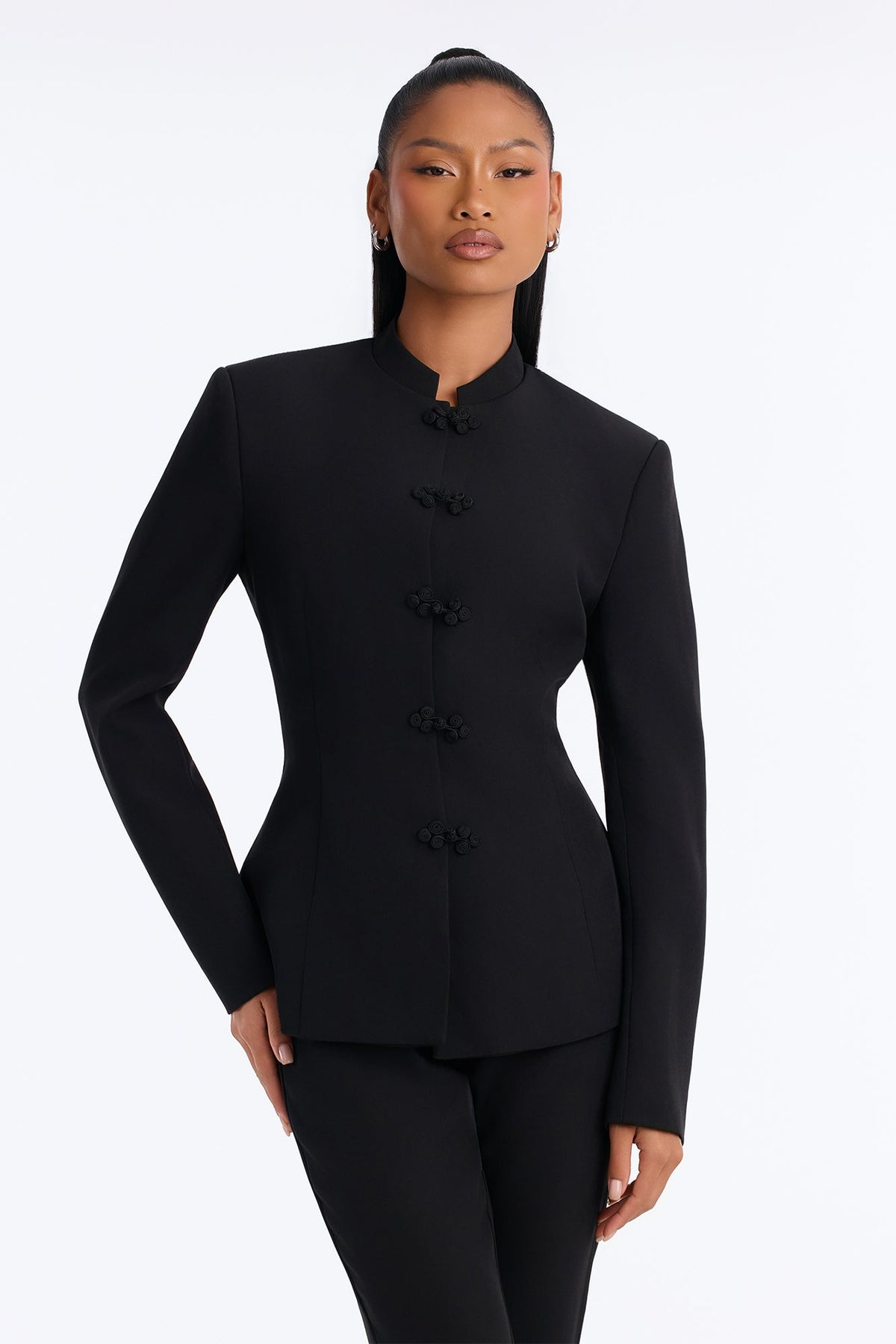 Aria Frog Clasp Cigarette Pant Set - Black