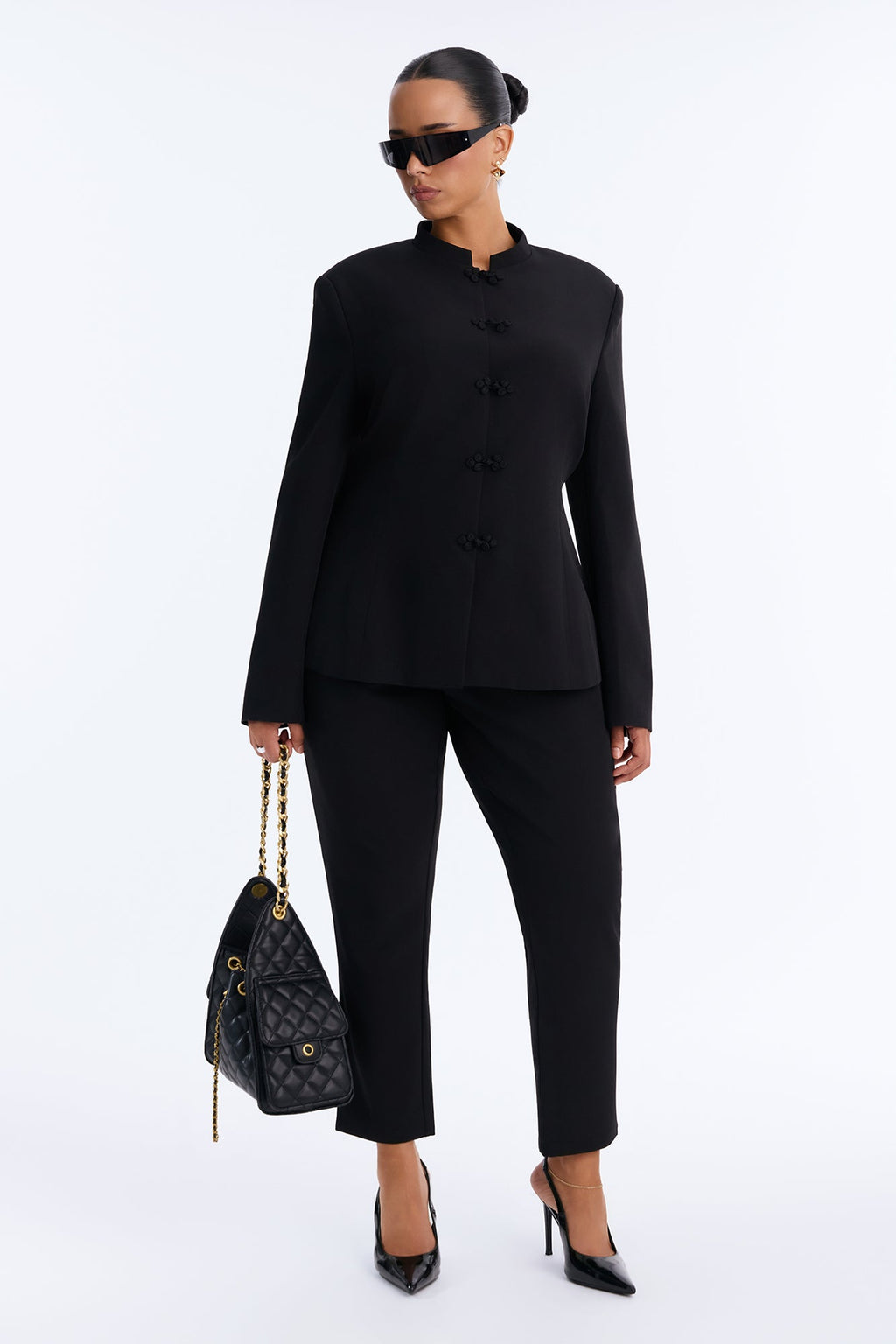 Aria Frog Clasp Cigarette Pant Set - Black