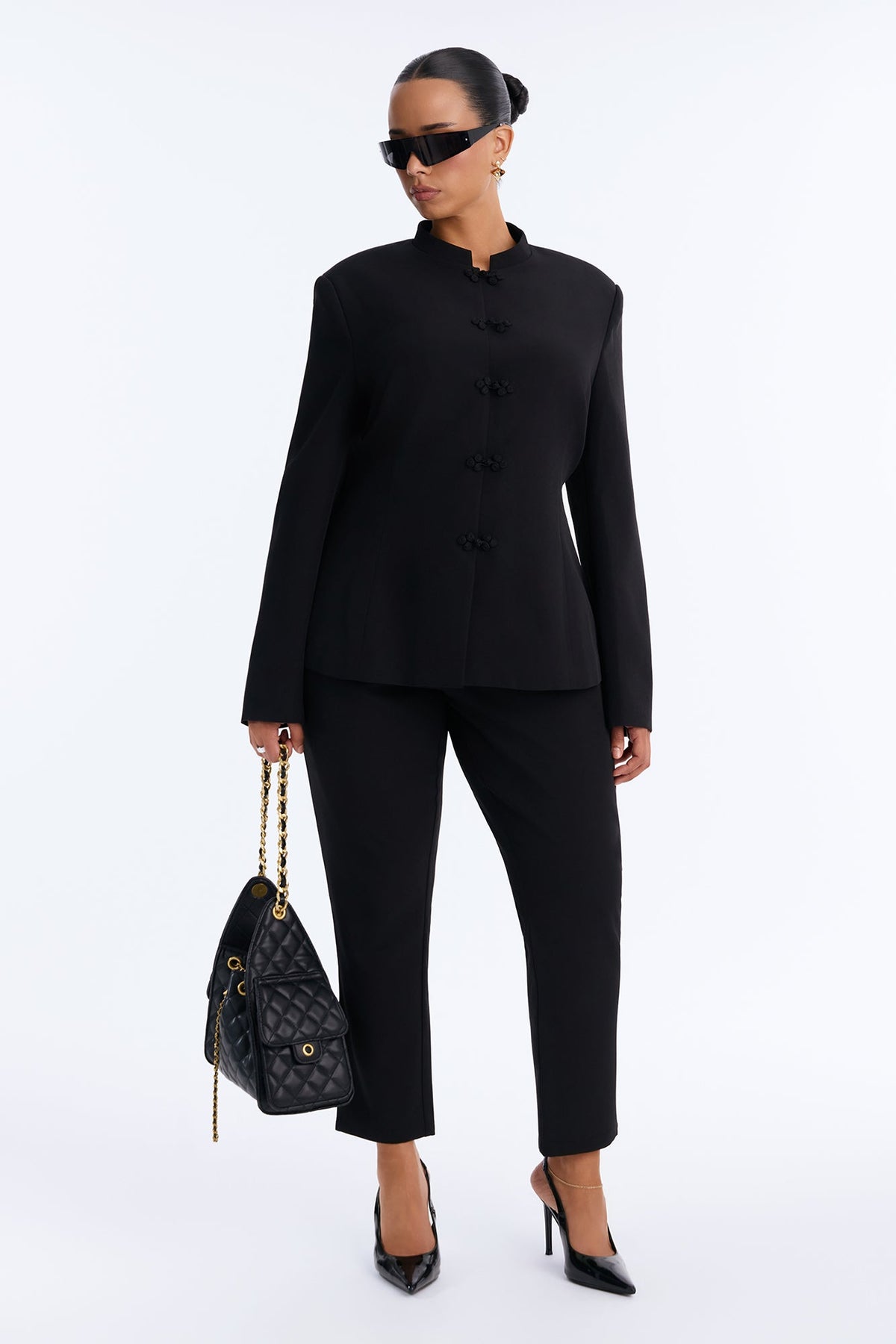 Aria Frog Clasp Cigarette Pant Set - Black