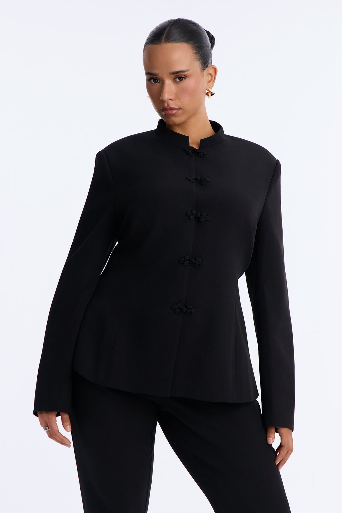 Aria Frog Clasp Cigarette Pant Set - Black
