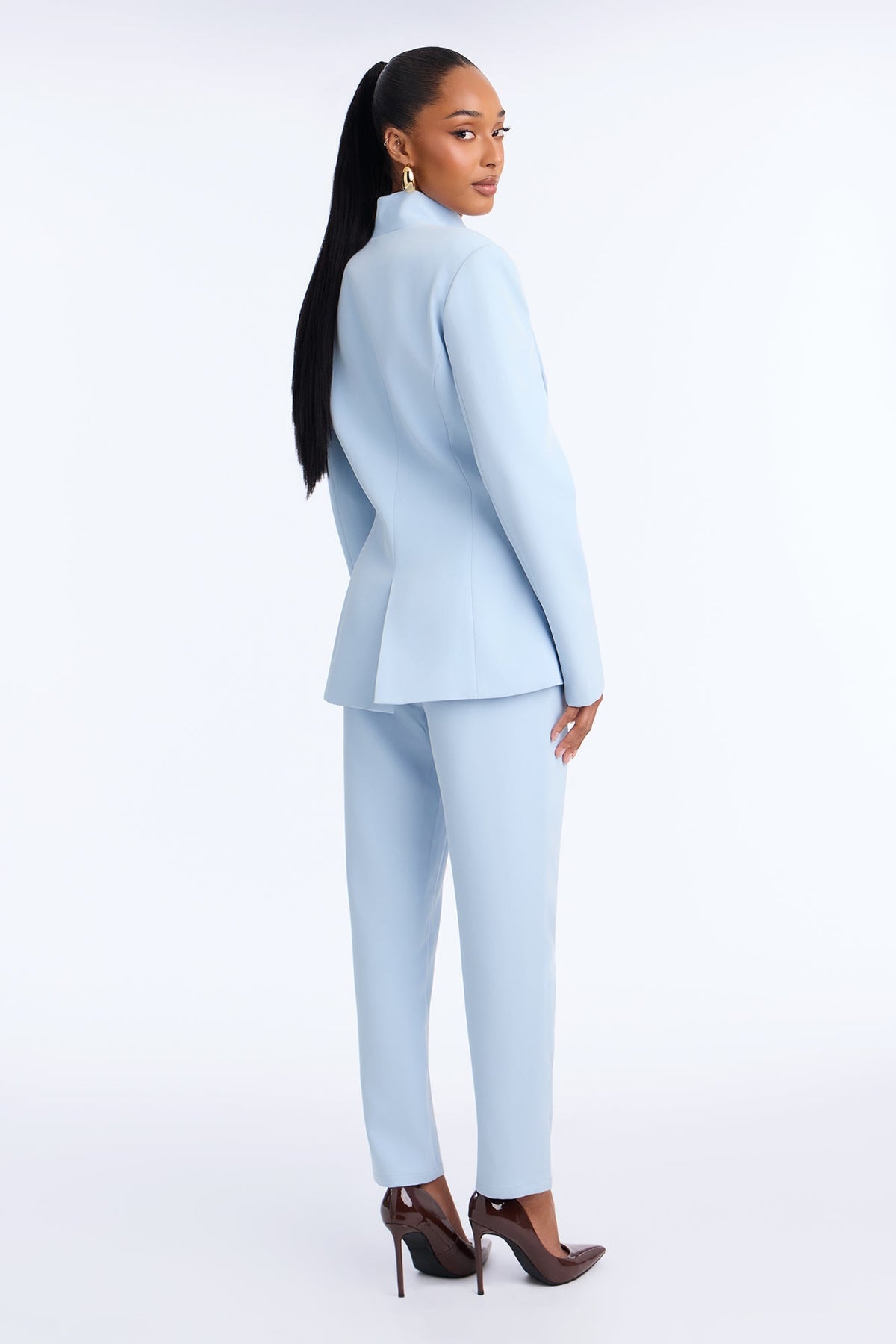 Pop Of Business Cigarette Pant Set - Light Blue