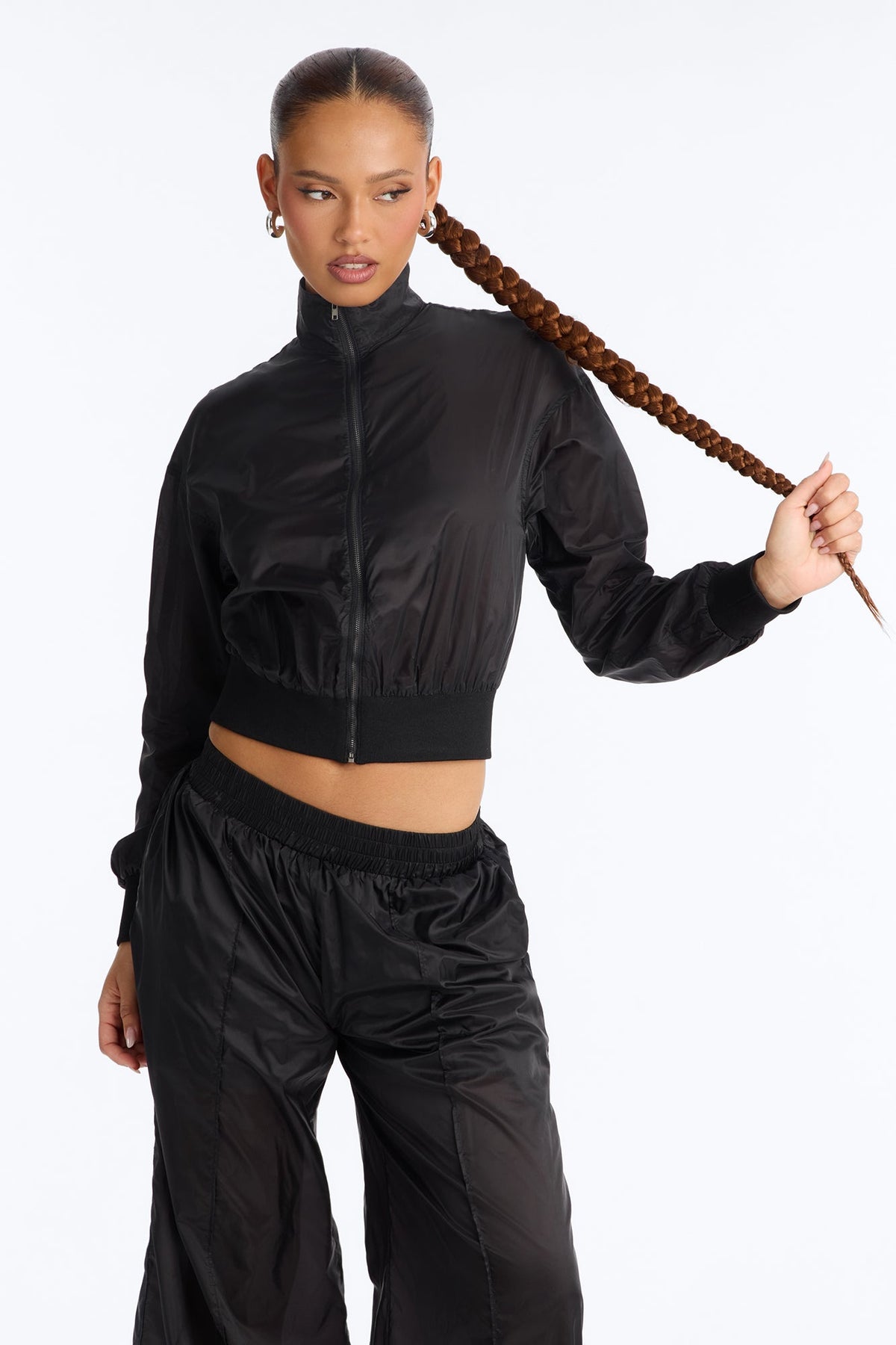 Raya Sheer Windbreaker Pant Set - Black