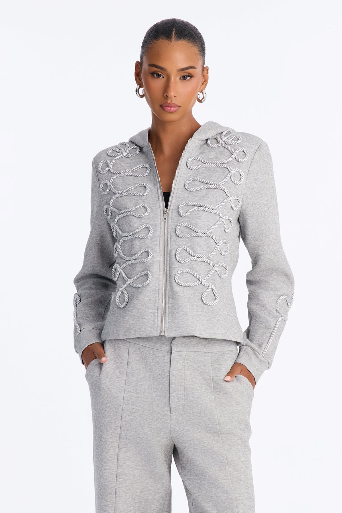 Marin Embroidered Pant Set - Heather Grey