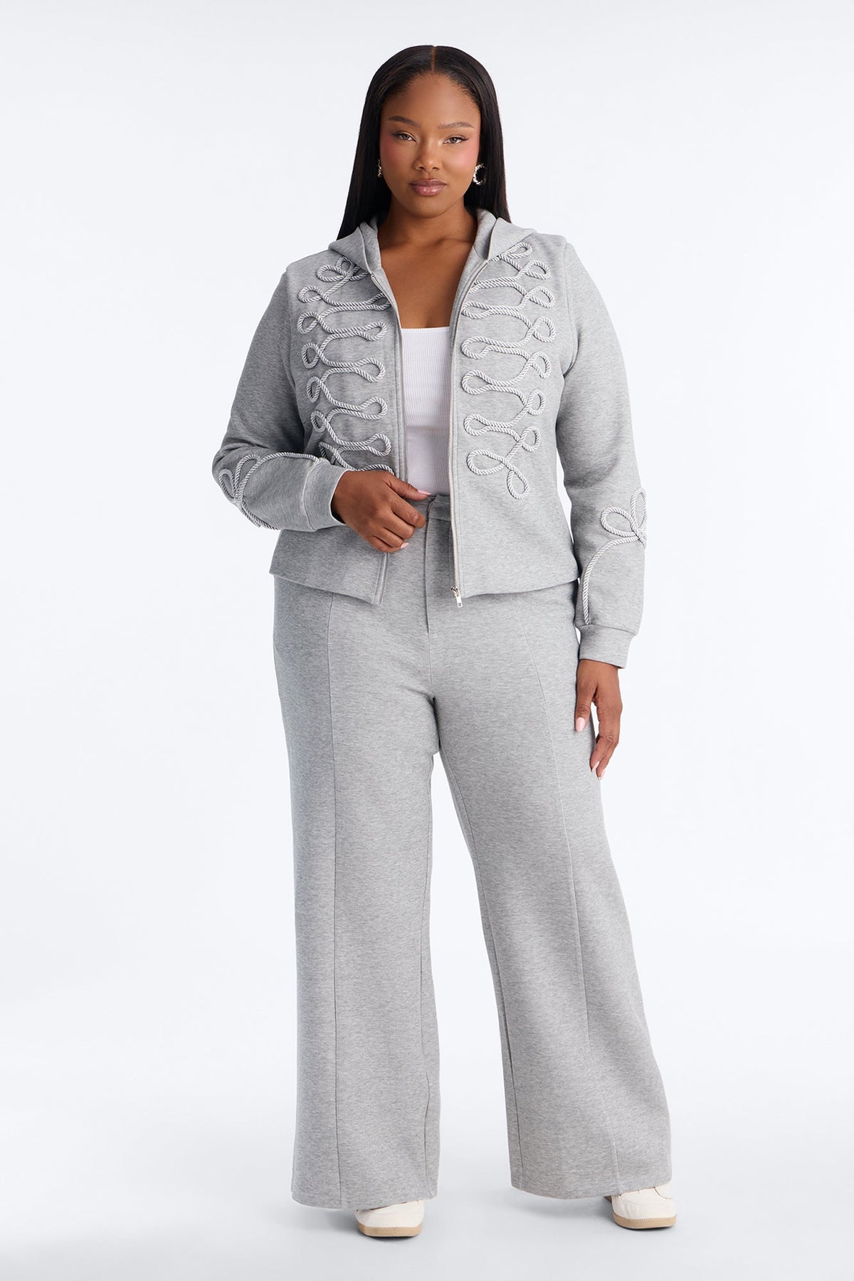 Marin Embroidered Pant Set - Heather Grey