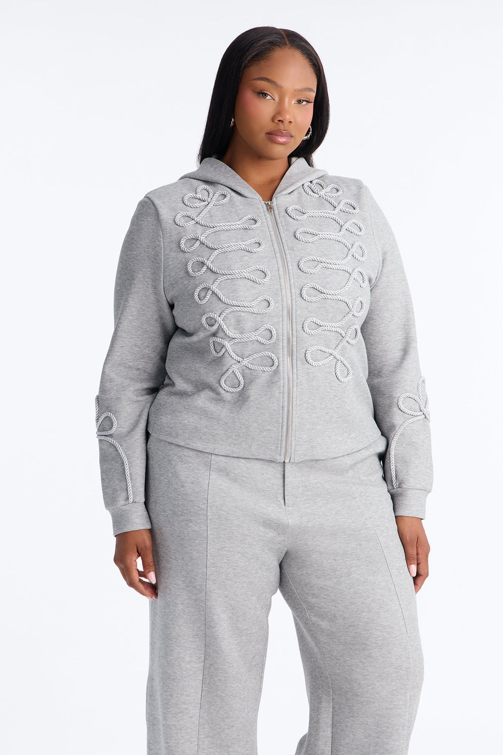 Marin Embroidered Pant Set - Heather Grey
