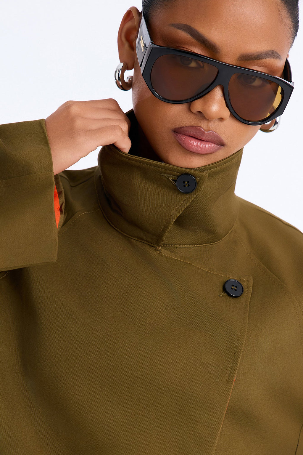 All About Contrast Mock Jacket And Short Set - Olive