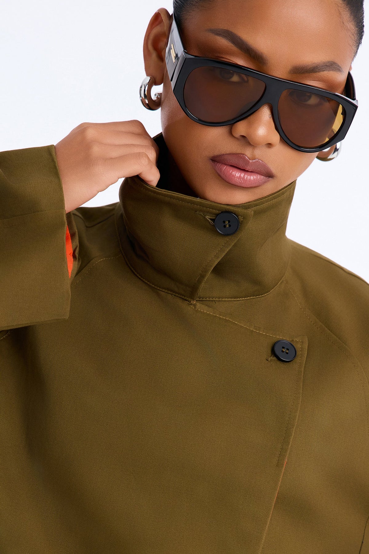 All About Contrast Mock Jacket And Short Set - Olive