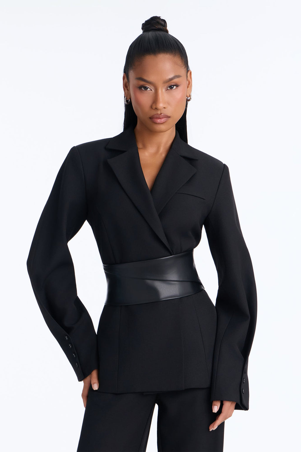 Get In Line Belted Pant Set - Black
