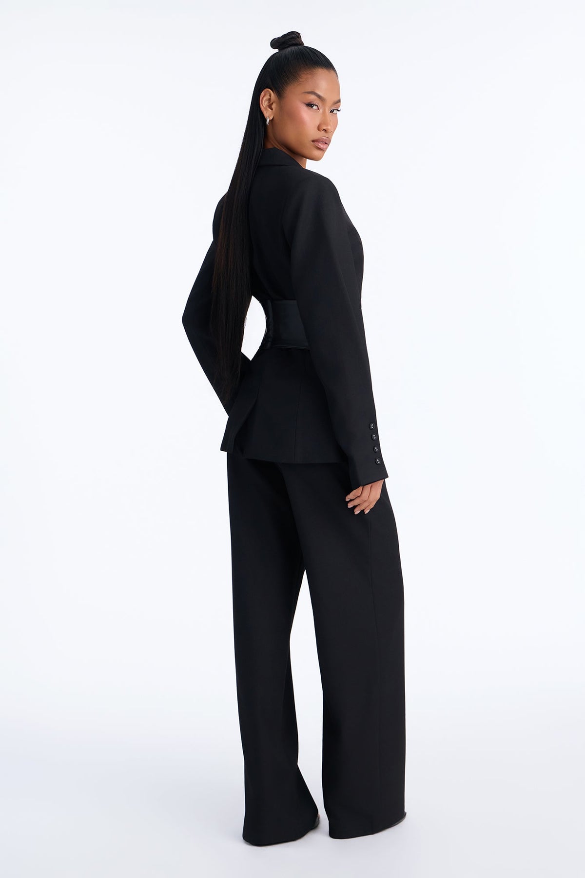 Get In Line Belted Pant Set - Black