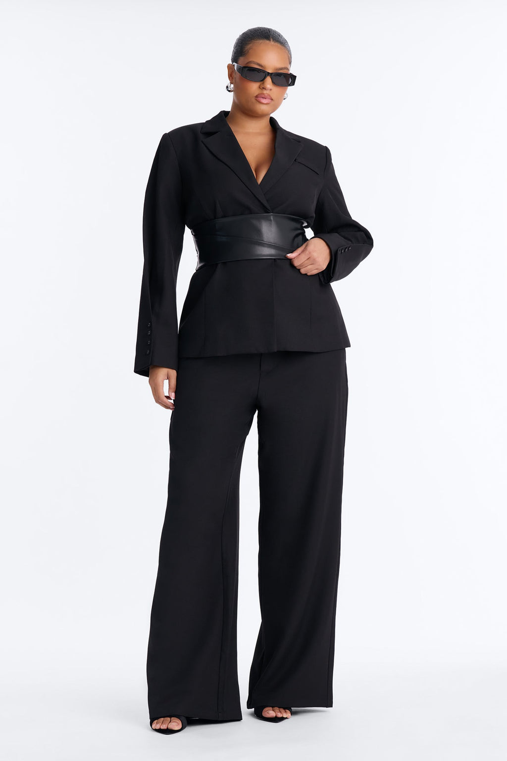 Get In Line Belted Pant Set - Black