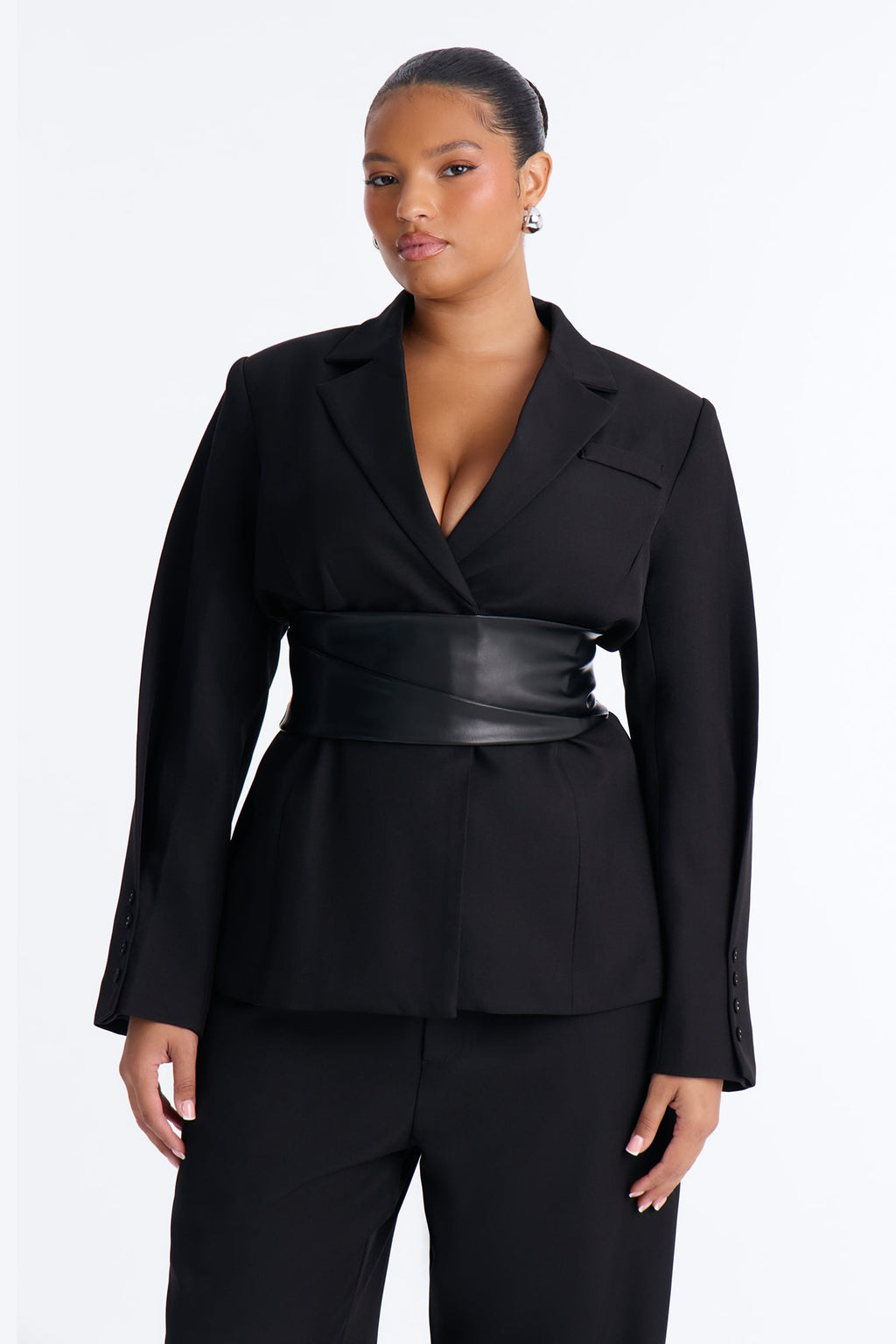Get In Line Belted Pant Set - Black