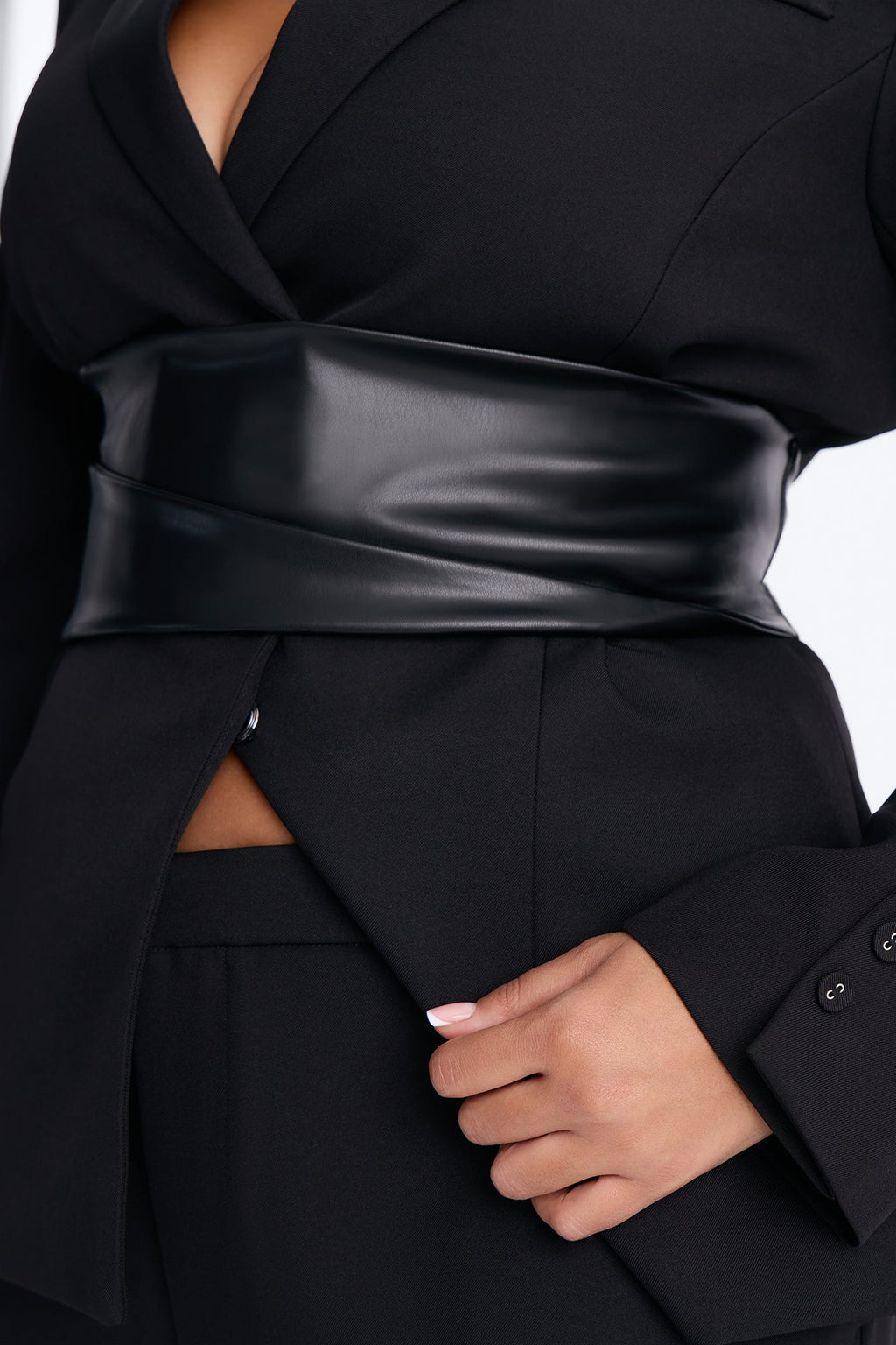 Get In Line Belted Pant Set - Black