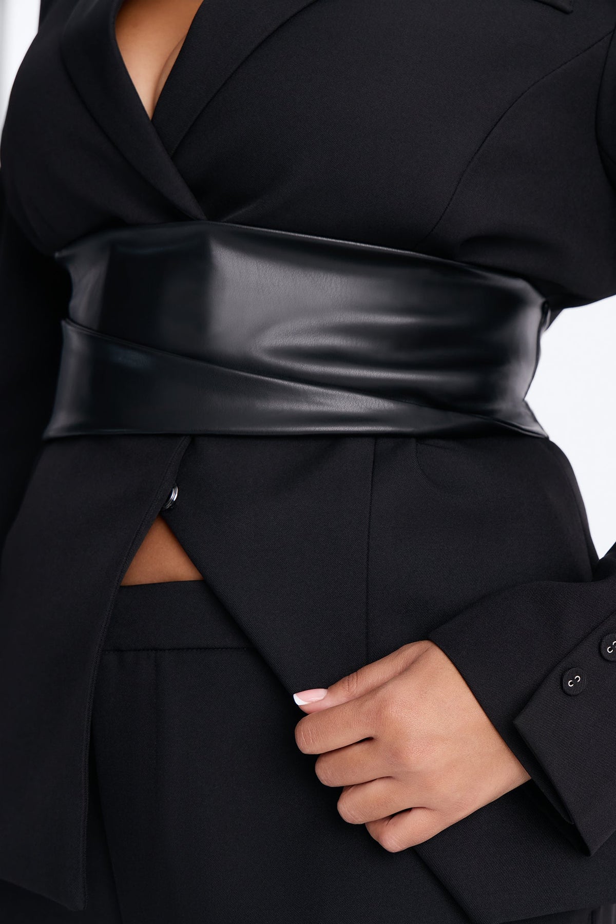 Get In Line Belted Pant Set - Black
