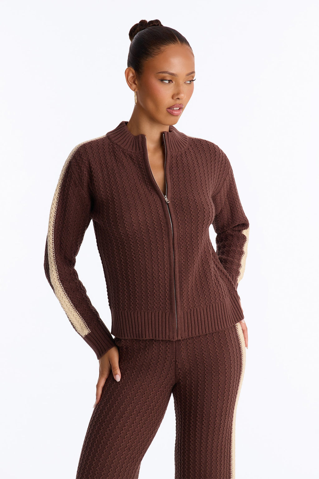 Classic Fall Crochet Sweater Pant Set - Chocolate