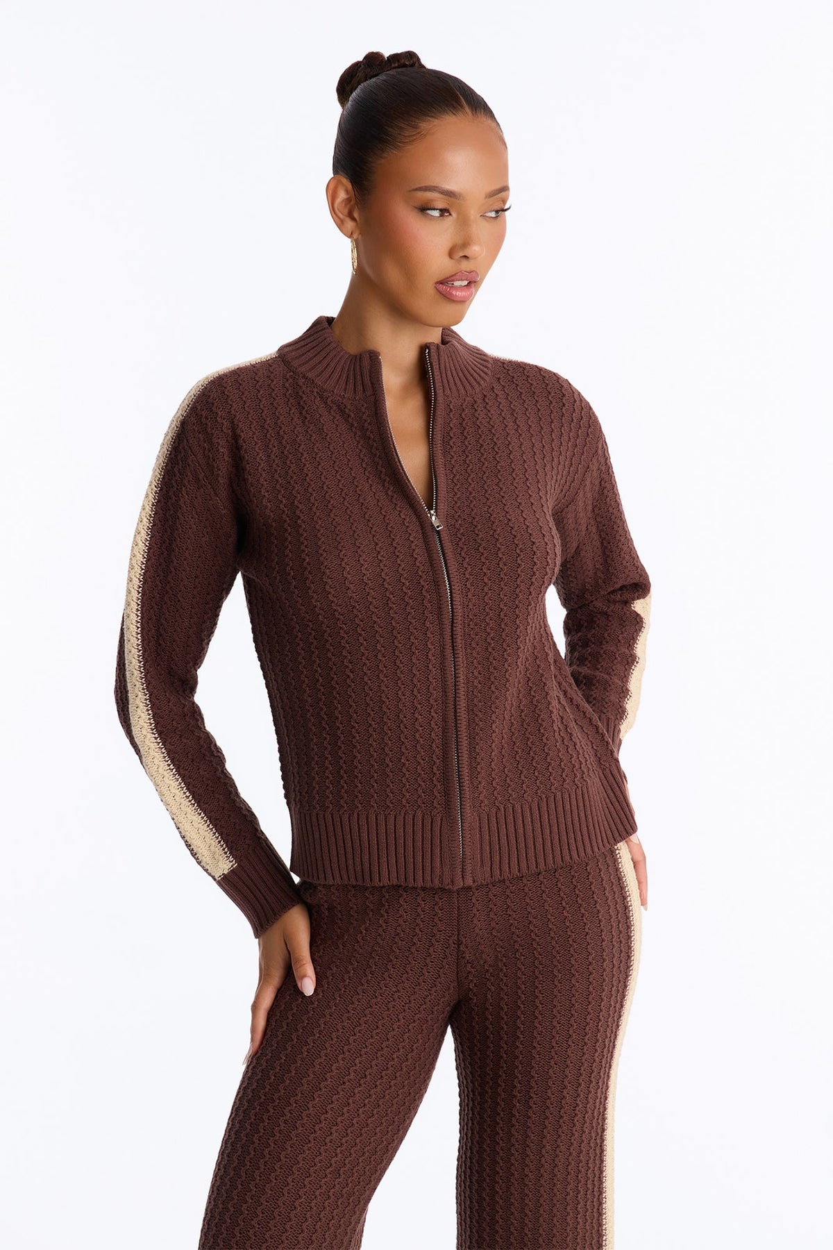 Classic Fall Crochet Sweater Pant Set - Chocolate