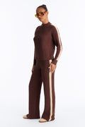 Classic Fall Crochet Sweater Pant Set - Chocolate