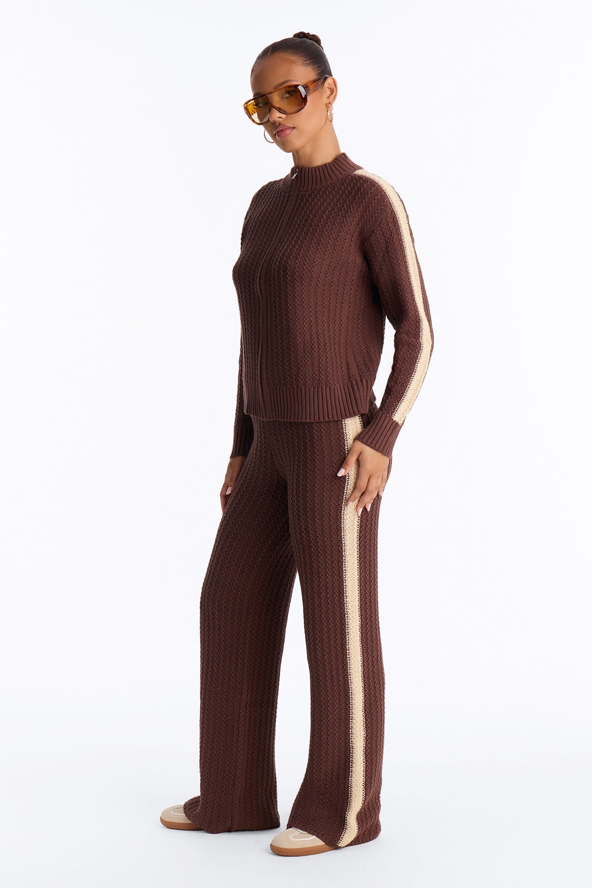 Classic Fall Crochet Sweater Pant Set - Chocolate