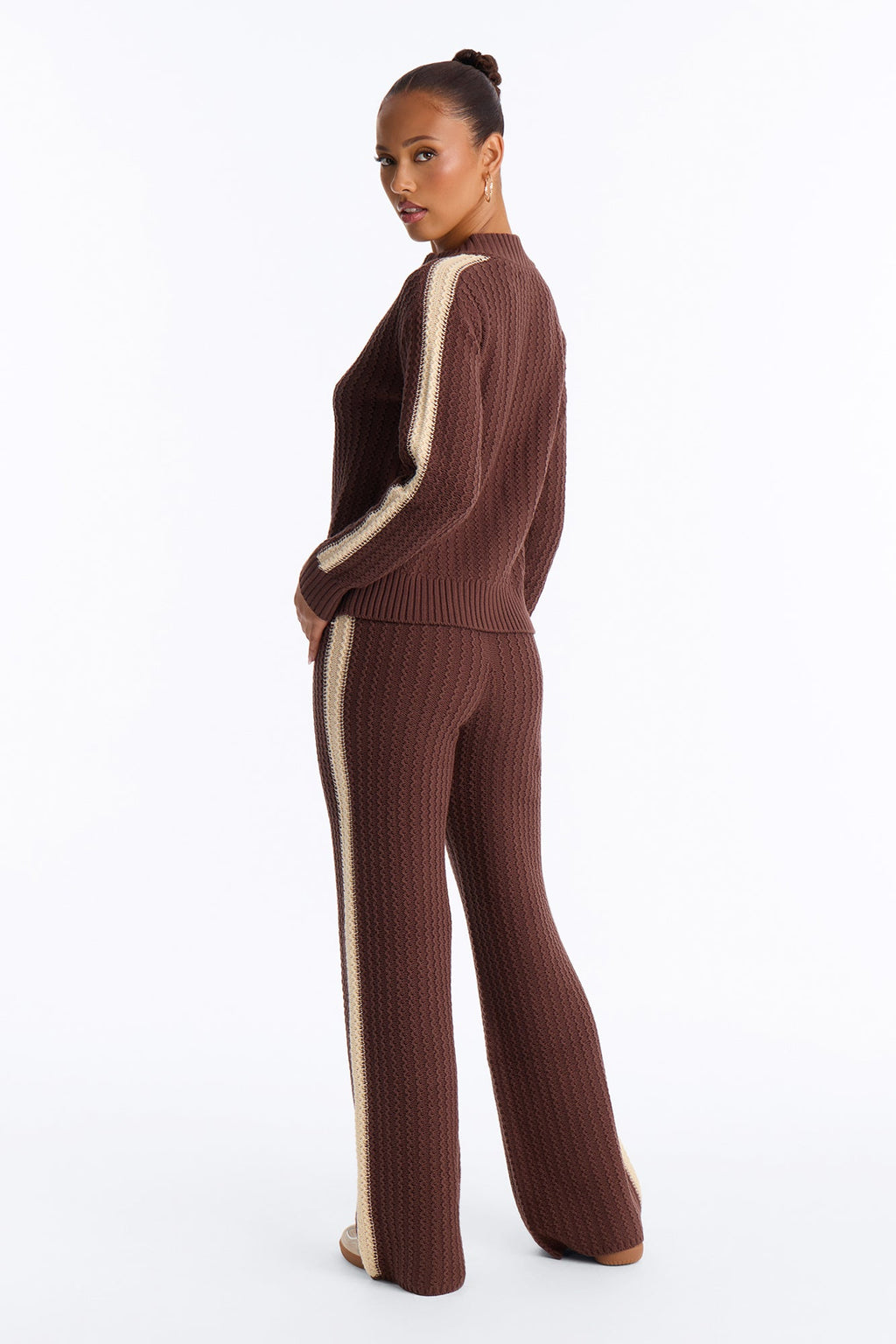 Classic Fall Crochet Sweater Pant Set - Chocolate