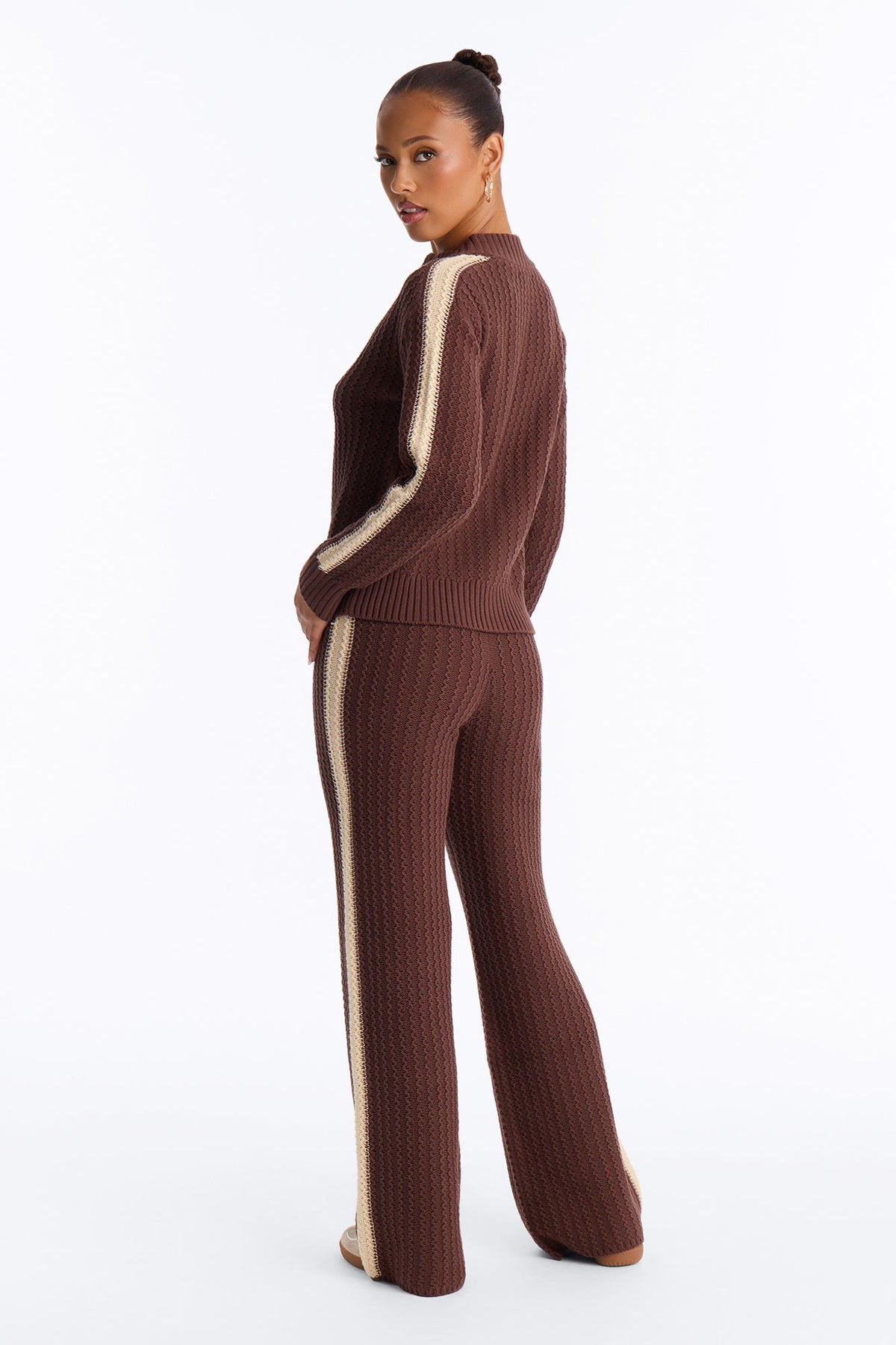 Classic Fall Crochet Sweater Pant Set - Chocolate