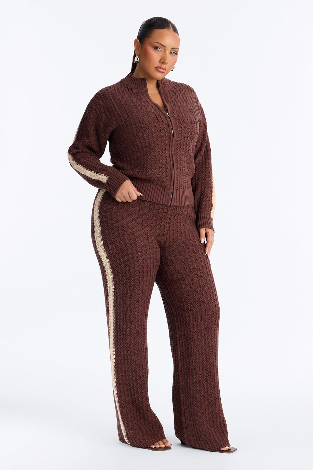 Classic Fall Crochet Sweater Pant Set - Chocolate