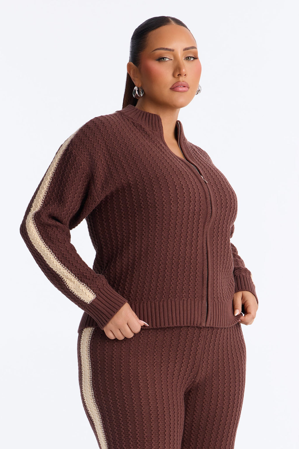 Classic Fall Crochet Sweater Pant Set - Chocolate