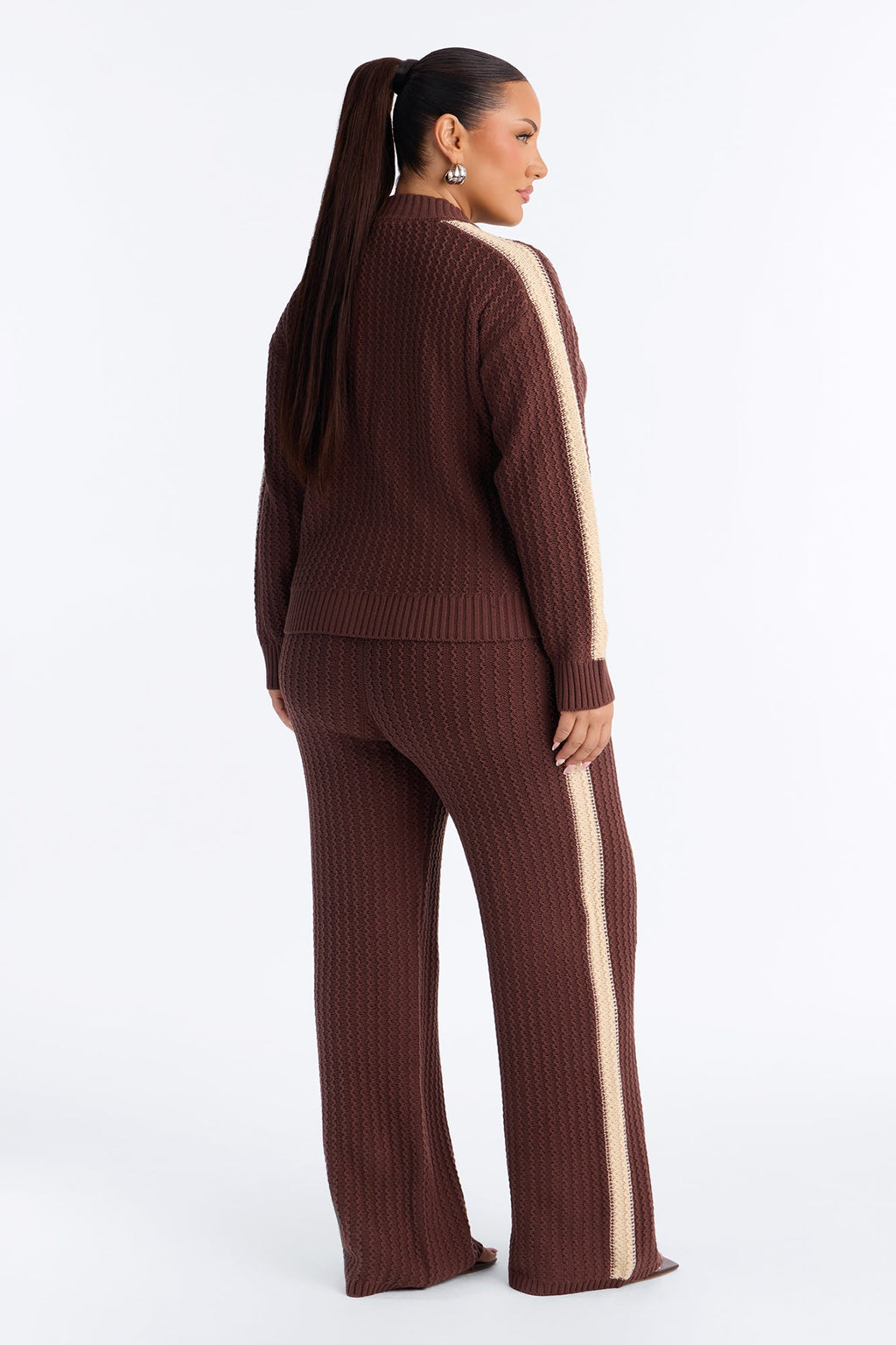 Classic Fall Crochet Sweater Pant Set - Chocolate