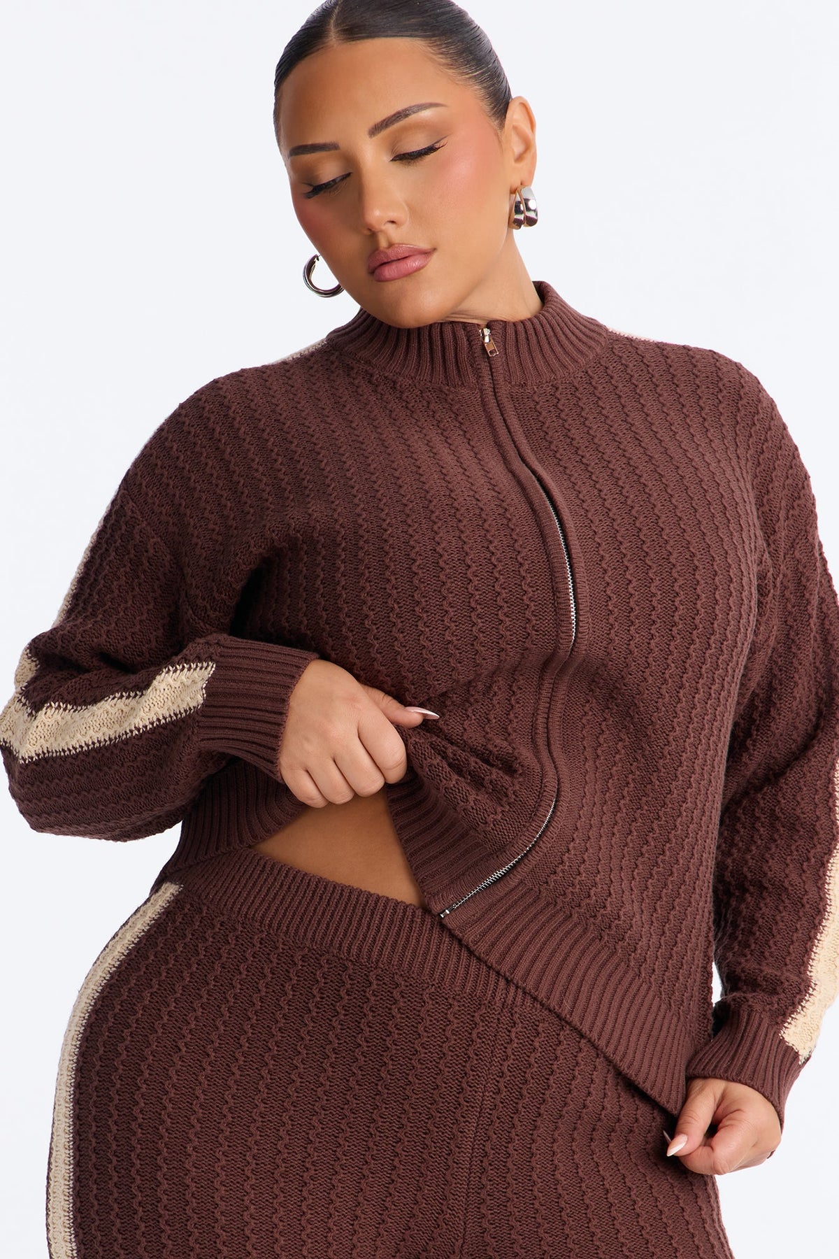 Classic Fall Crochet Sweater Pant Set - Chocolate