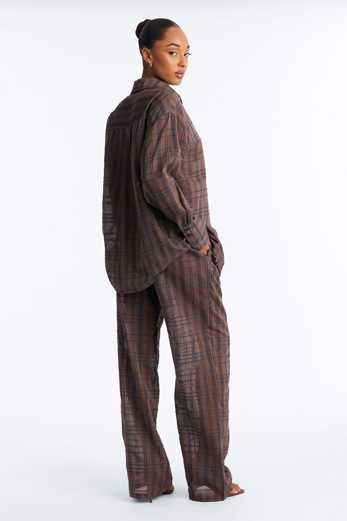 Parkside Plaid Pant Set - Brown