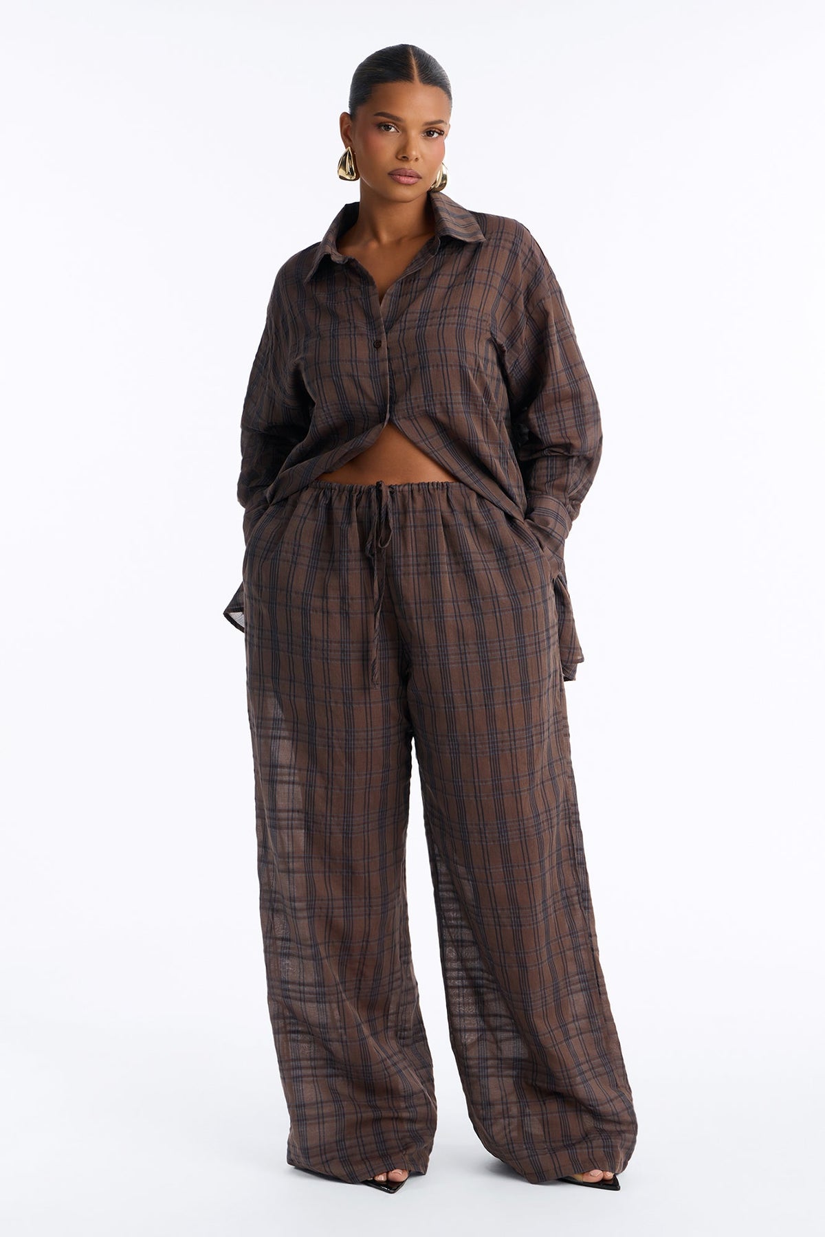 Parkside Plaid Pant Set - Brown