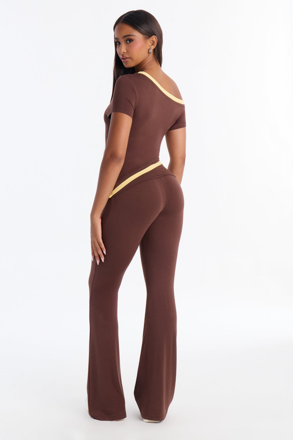 Coco Contrast Foldover Pant Set - Brown/combo