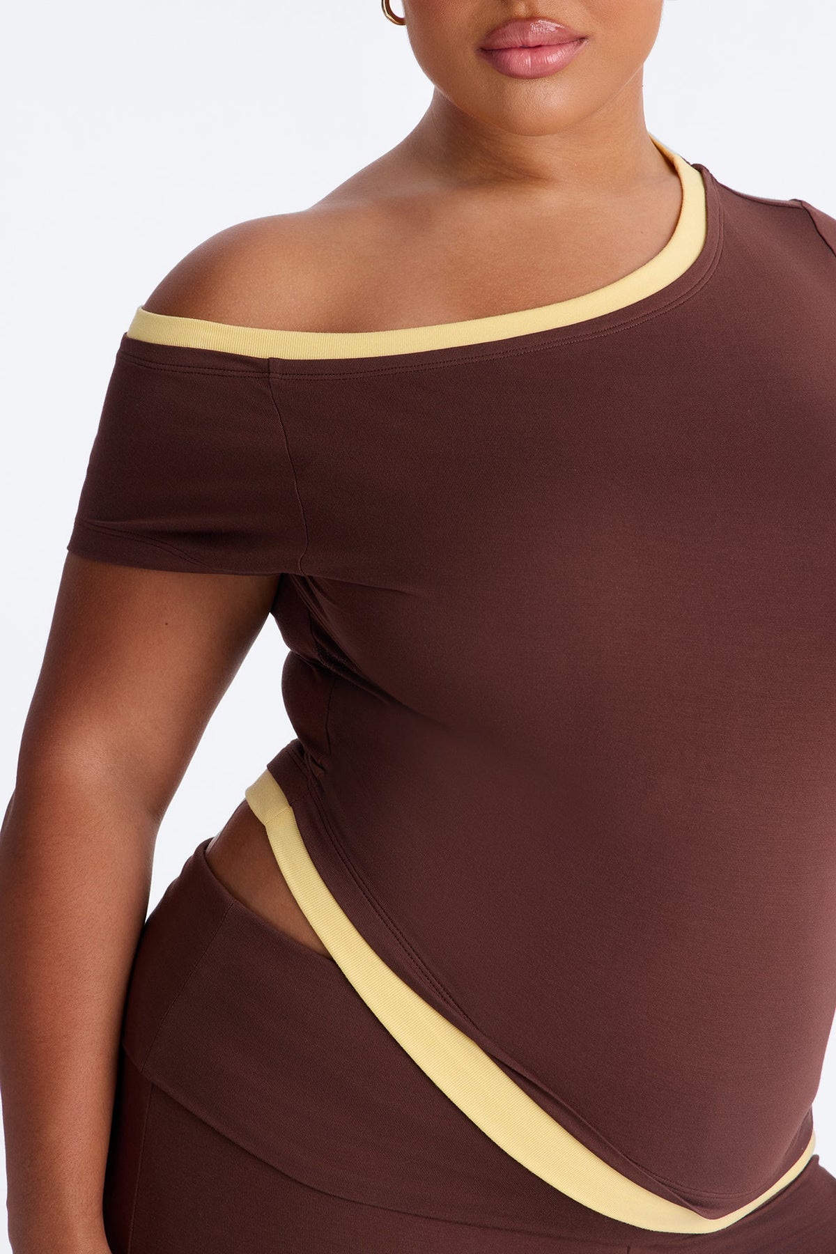 Coco Contrast Foldover Pant Set - Brown/combo
