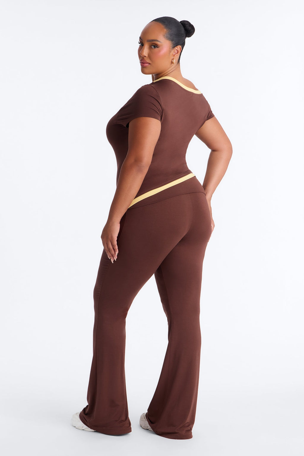 Coco Contrast Foldover Pant Set - Brown/combo