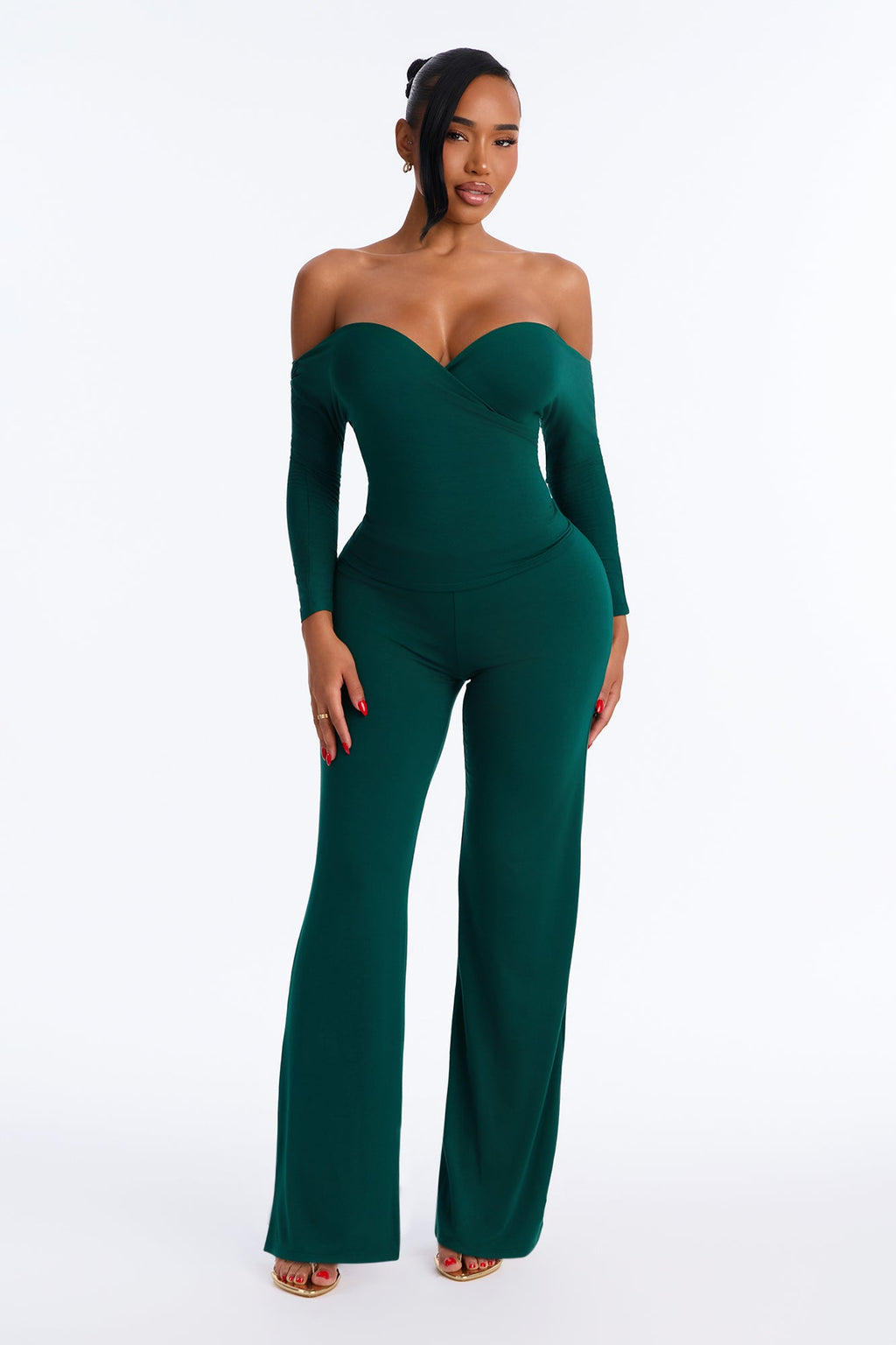 Kenny Off Shoulder Pant Set - Hunter