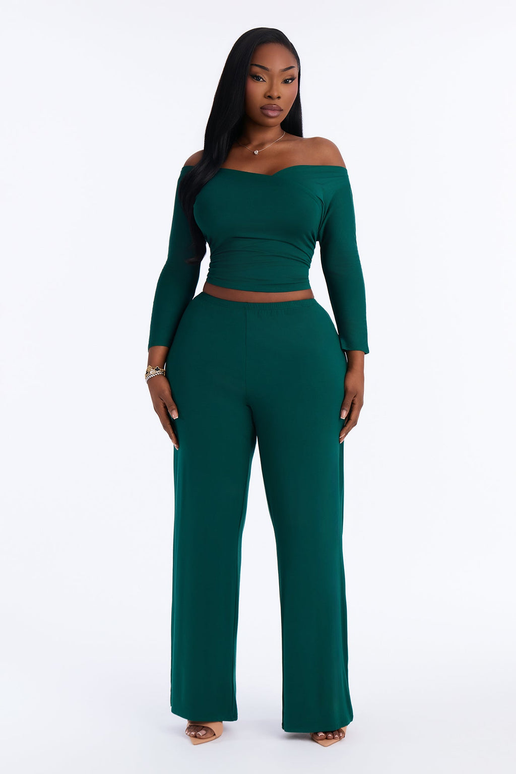 Kenny Off Shoulder Pant Set - Hunter