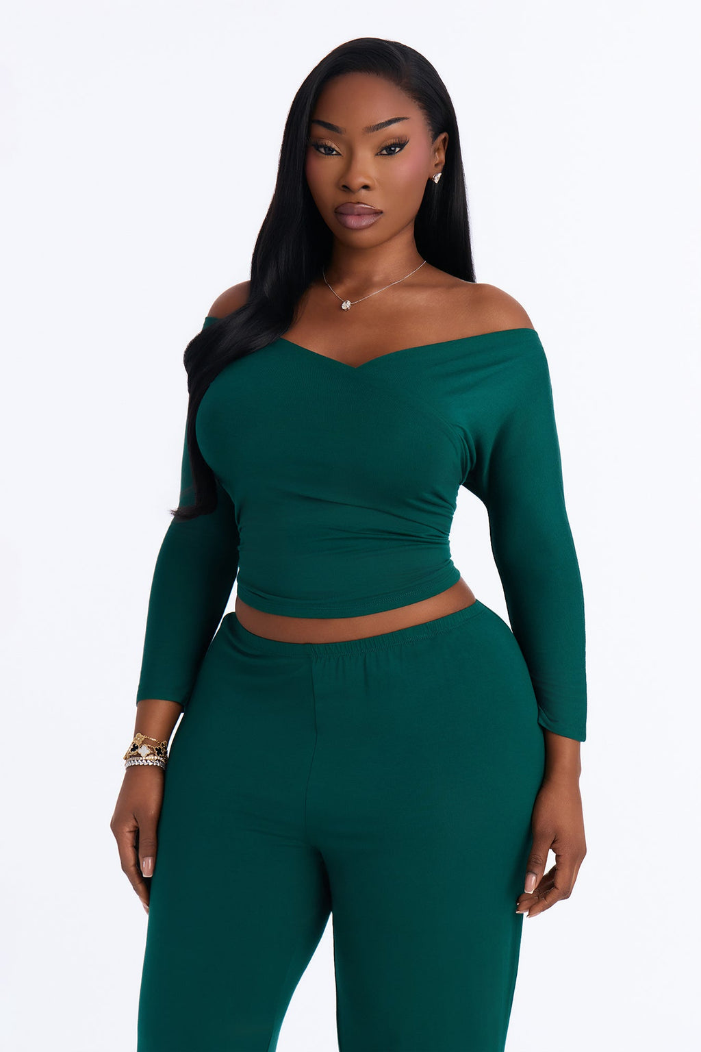Kenny Off Shoulder Pant Set - Hunter