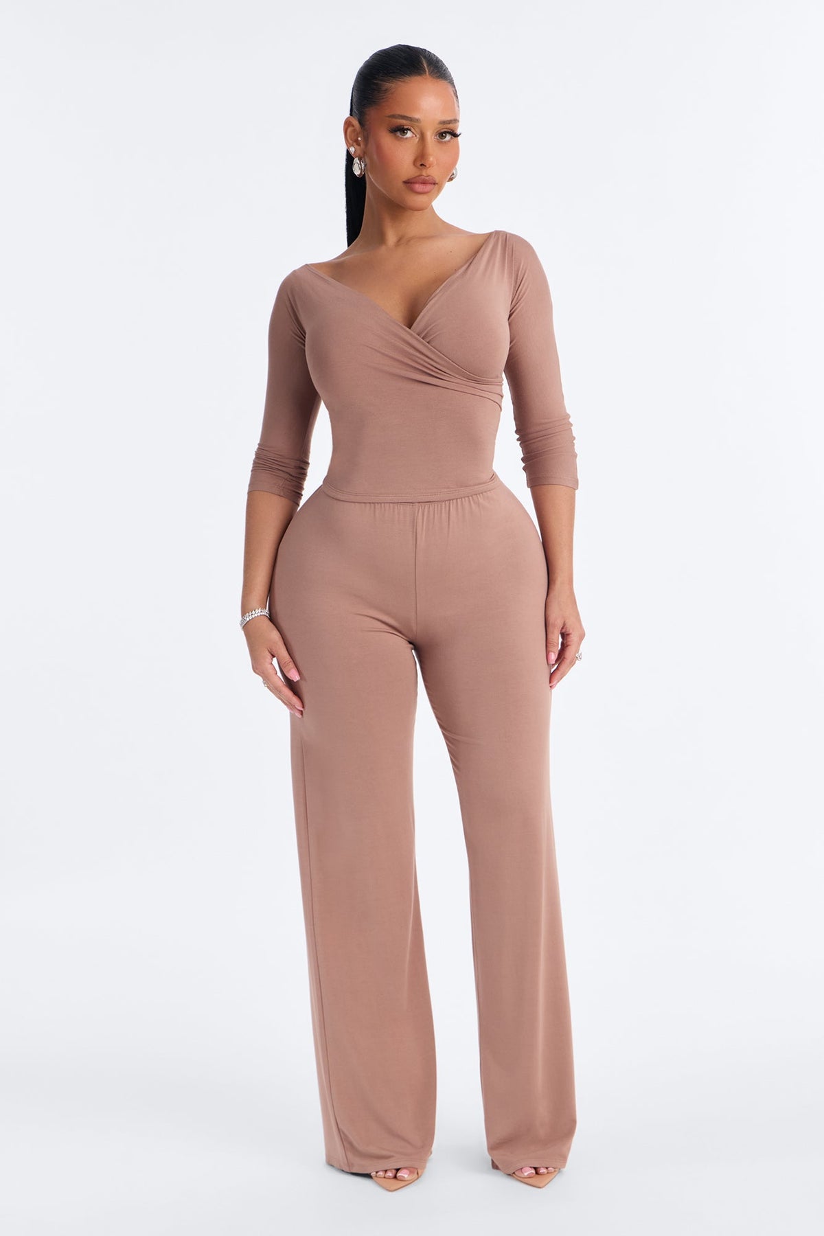 Kenny Off Shoulder Pant Set - Mocha