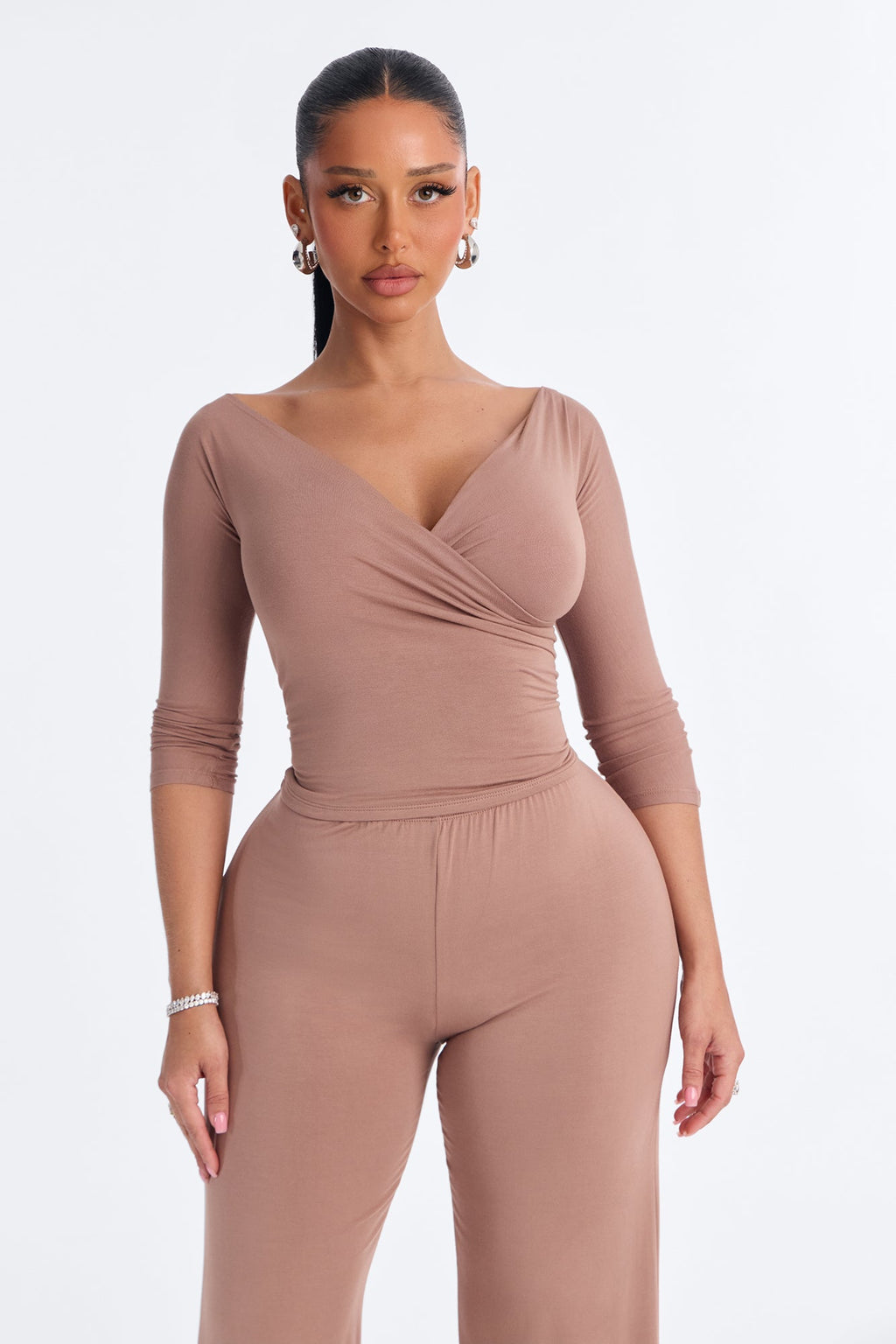 Kenny Off Shoulder Pant Set - Mocha