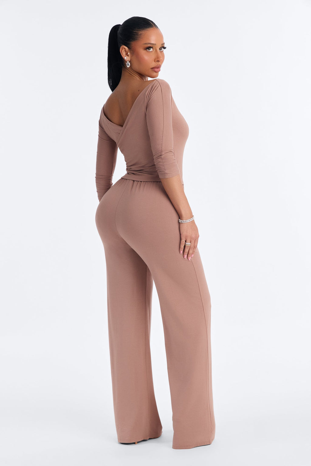 Kenny Off Shoulder Pant Set - Mocha