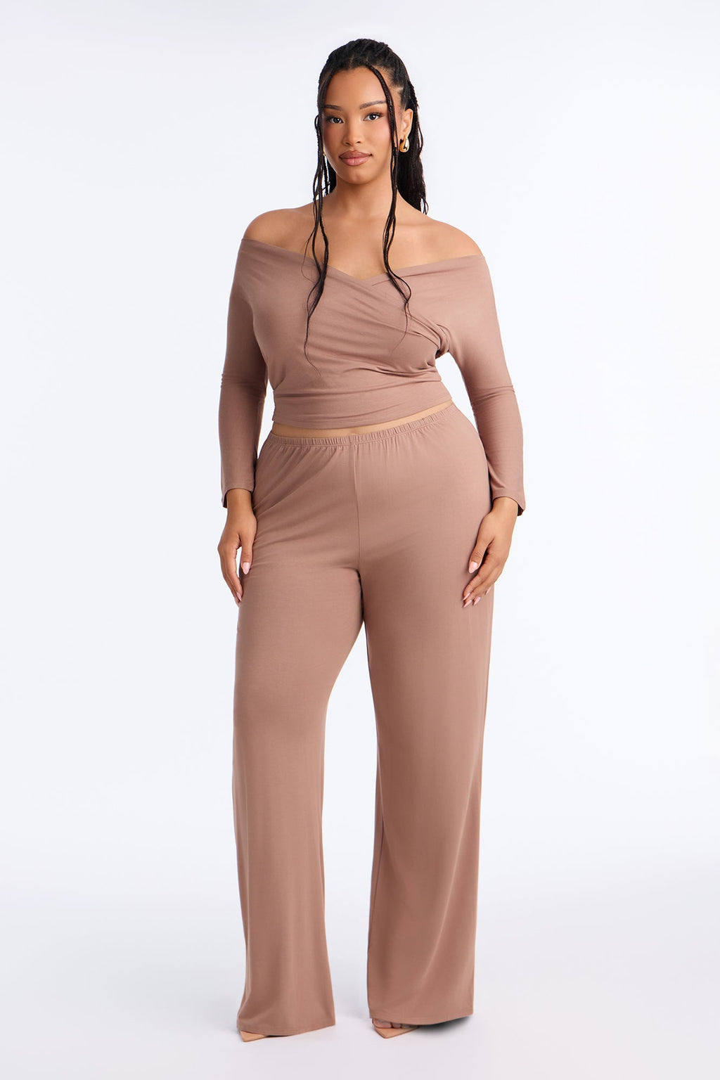 Kenny Off Shoulder Pant Set - Mocha