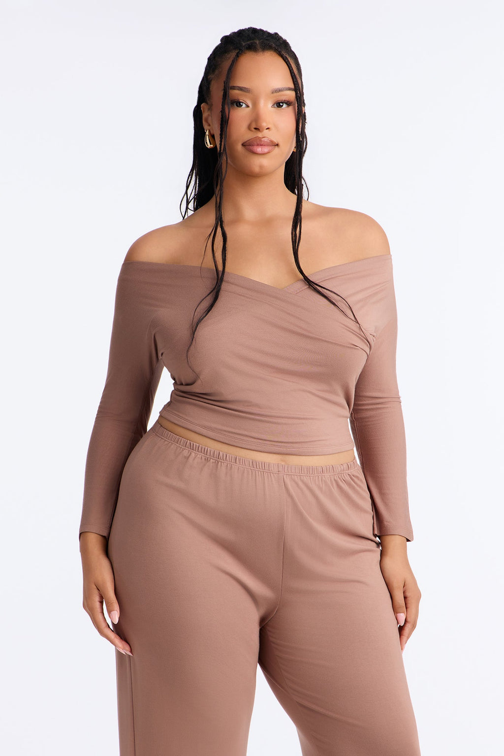 Kenny Off Shoulder Pant Set - Mocha