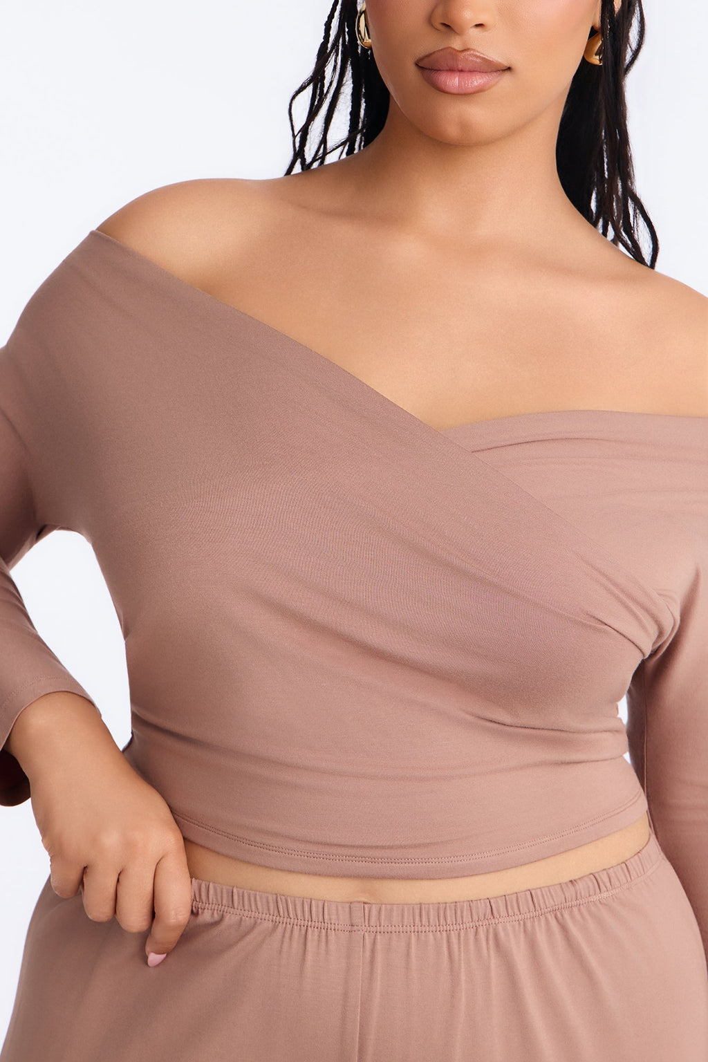 Kenny Off Shoulder Pant Set - Mocha