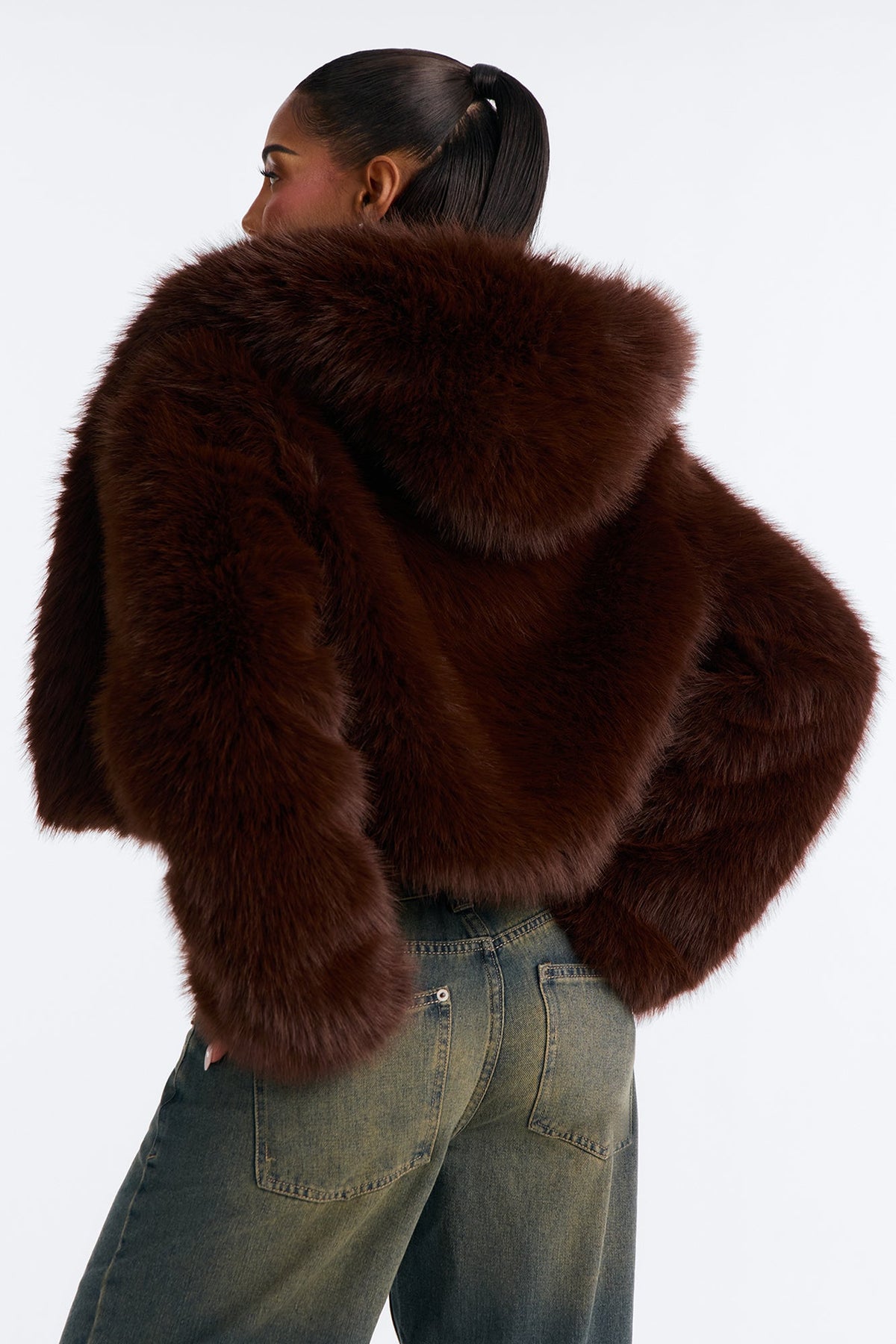 Soft Love Faux Fur Cropped Coat - Chocolate/Combo