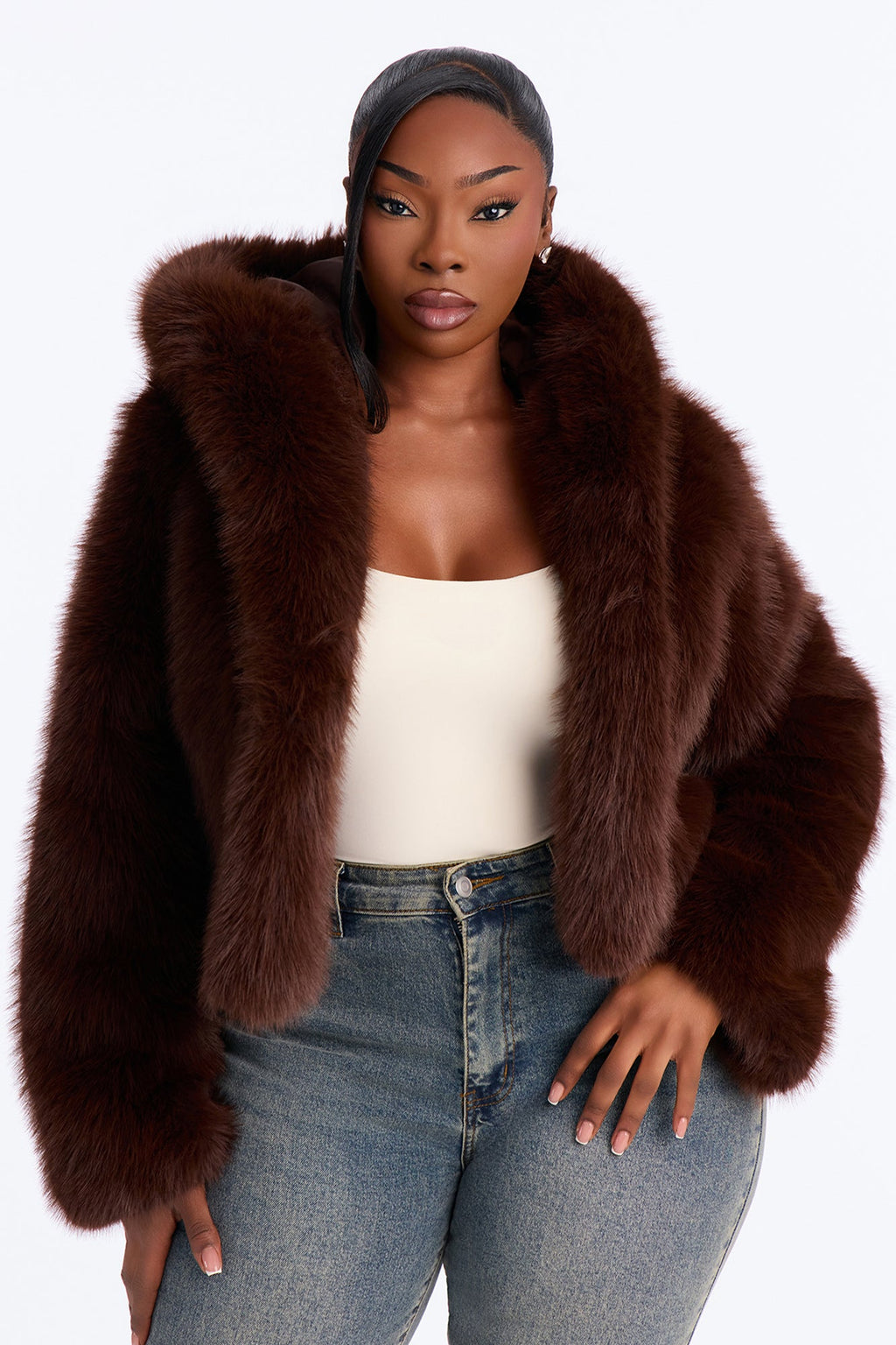 Soft Love Faux Fur Cropped Coat - Chocolate/Combo